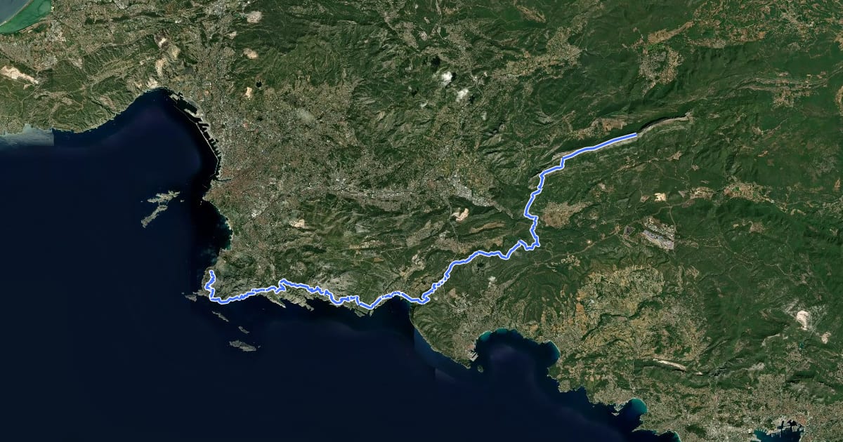 Маршрут Sentier de Grande Randonnée 98 на спутниковом снимке