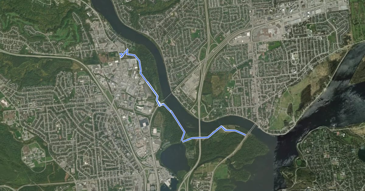 Маршрут Sentier de la Rivière-Gatineau на спутниковом снимке