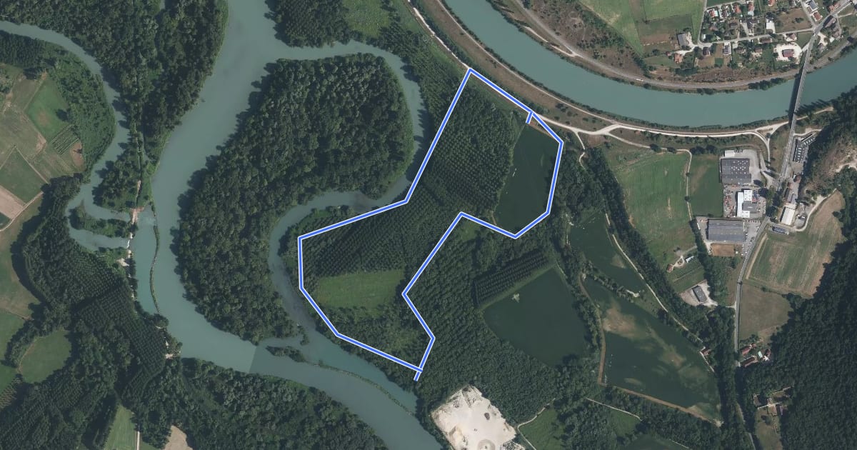Маршрут Sentier des lônes et îles du Haut-Rhône на спутниковом снимке