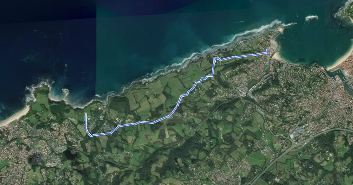 Маршрут Sentier Littoral Bidart-Hendaye : tracé temporaire на спутниковом снимке