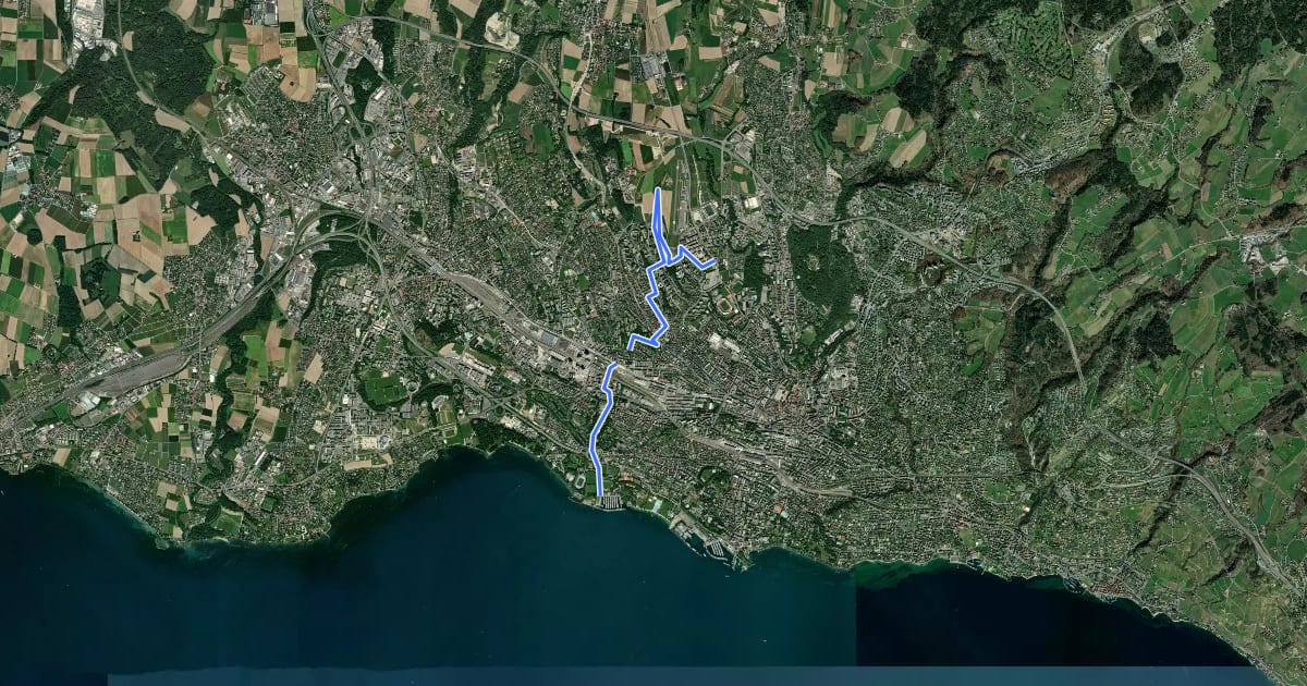 Маршрут Sentier nature Grand Lausanne на спутниковом снимке