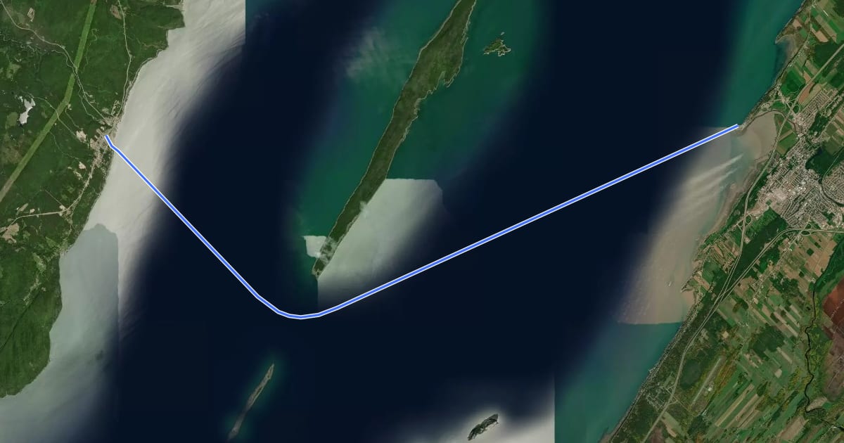 Маршрут Sentier Trans-Canadien Beaupré - Nouveau-Brunswick на спутниковом снимке