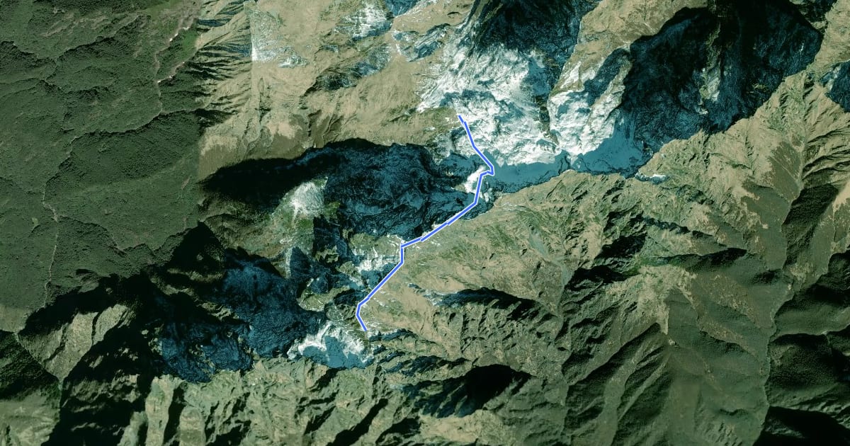 Маршрут SENTIERO BOVE - 5A TAPPA da Bivacco Scaredi a Bivacco Bta di Campo на спутниковом снимке