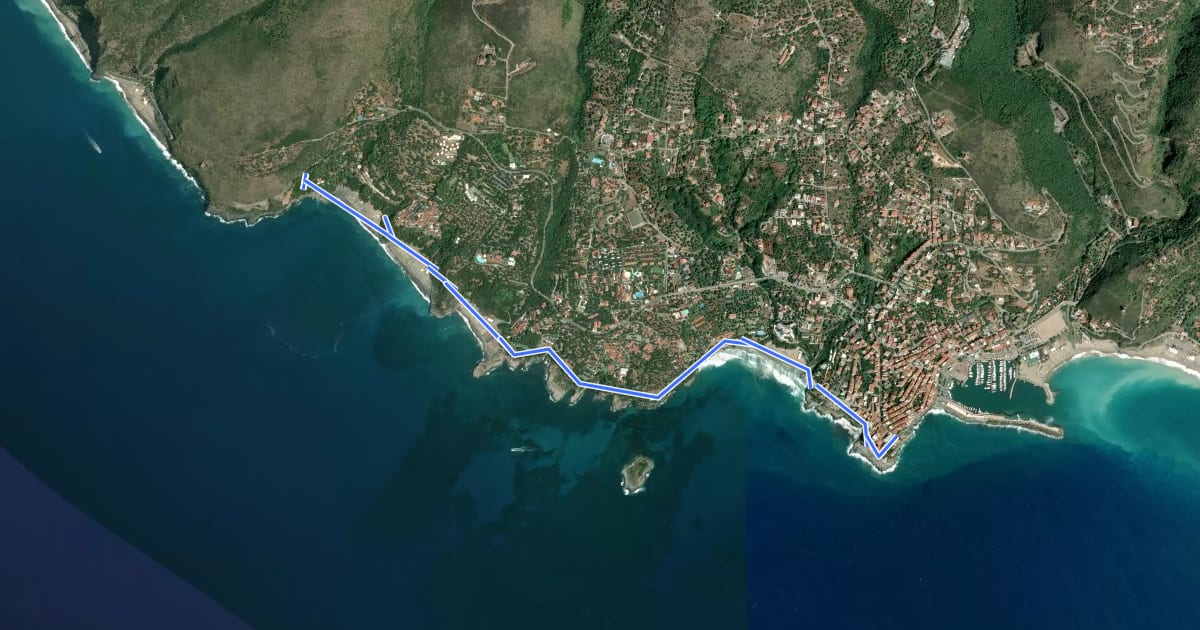 Маршрут Sentiero delle Quattro Spiagge на спутниковом снимке