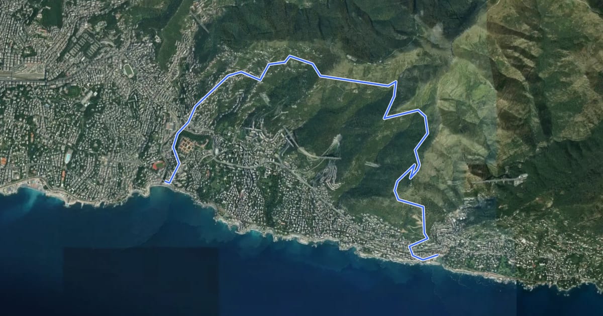 Маршрут Sentiero Liguria - Tappa 12 Variante на спутниковом снимке