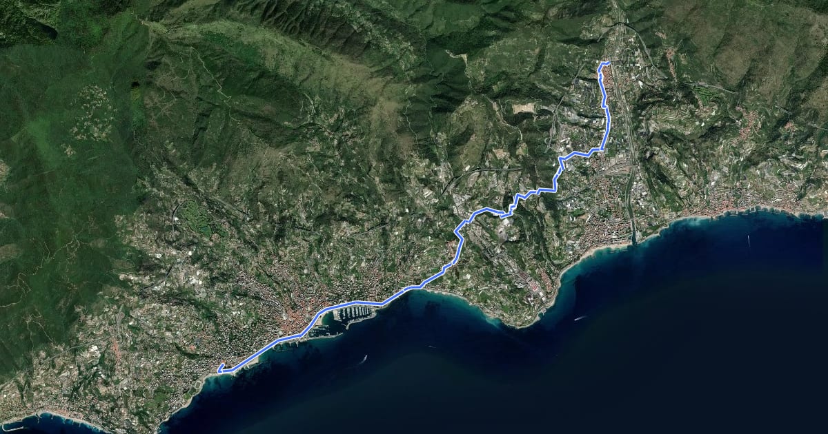Маршрут Sentiero Liguria - Tappa 27 на спутниковом снимке