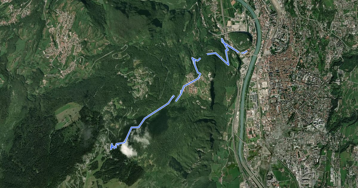 Маршрут Sentiero Trento nostra e via direttissima на спутниковом снимке
