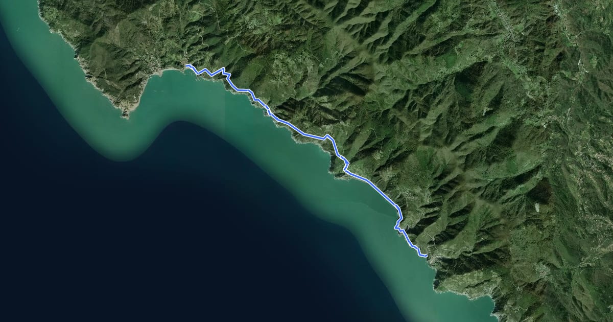 Маршрут Sentiero Verde Azzurro: Riomaggiore - Monterosso на спутниковом снимке