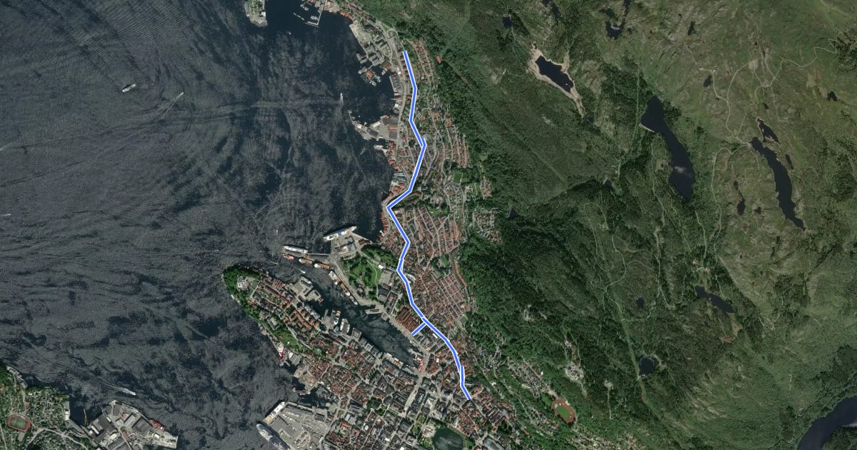 Маршрут Sentrum - Sandviken (alternativ rute) на спутниковом снимке