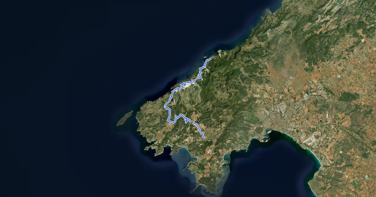 Маршрут Serra de Tramuntana Sud на спутниковом снимке