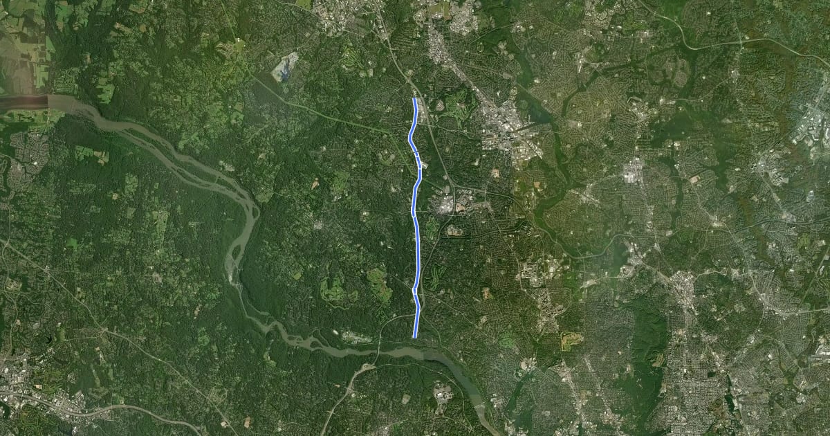 Маршрут Seven Locks Road на спутниковом снимке