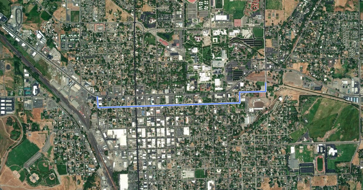 Маршрут Seventh Avenue Bike Boulevard на спутниковом снимке