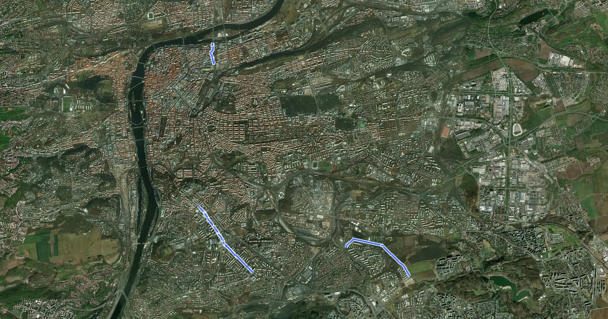 Маршрут severojižní cyklomagistrála - návrh на спутниковом снимке