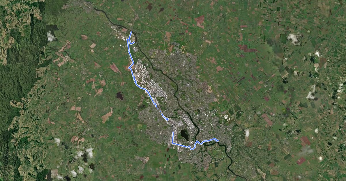 Маршрут SH-1 Cycleway на спутниковом снимке