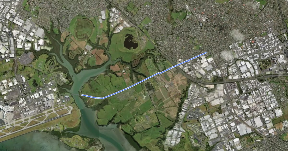 Маршрут SH 20B Shared Path на спутниковом снимке