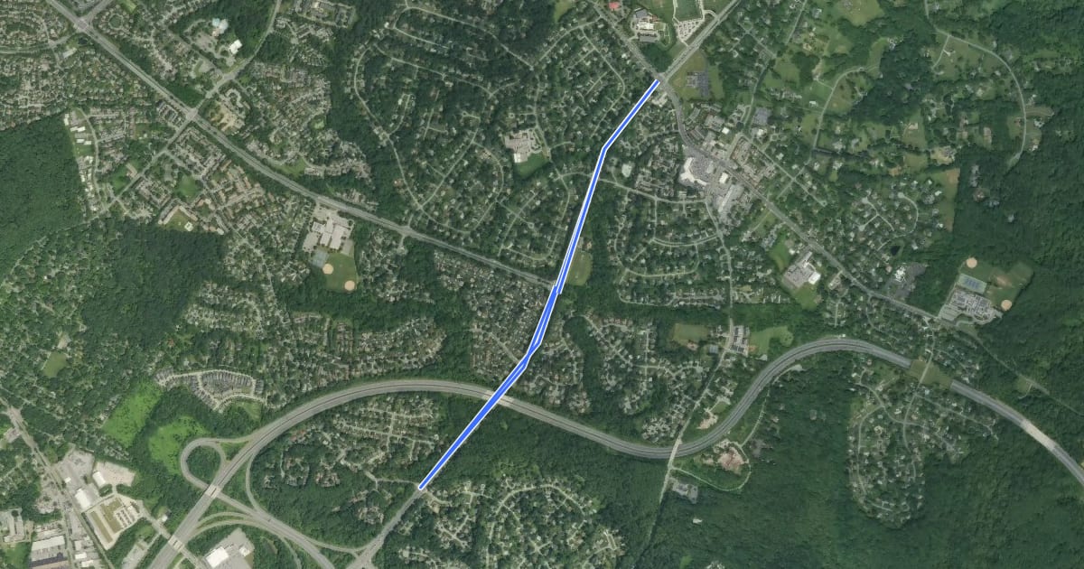 Маршрут Shady Grove Road на спутниковом снимке