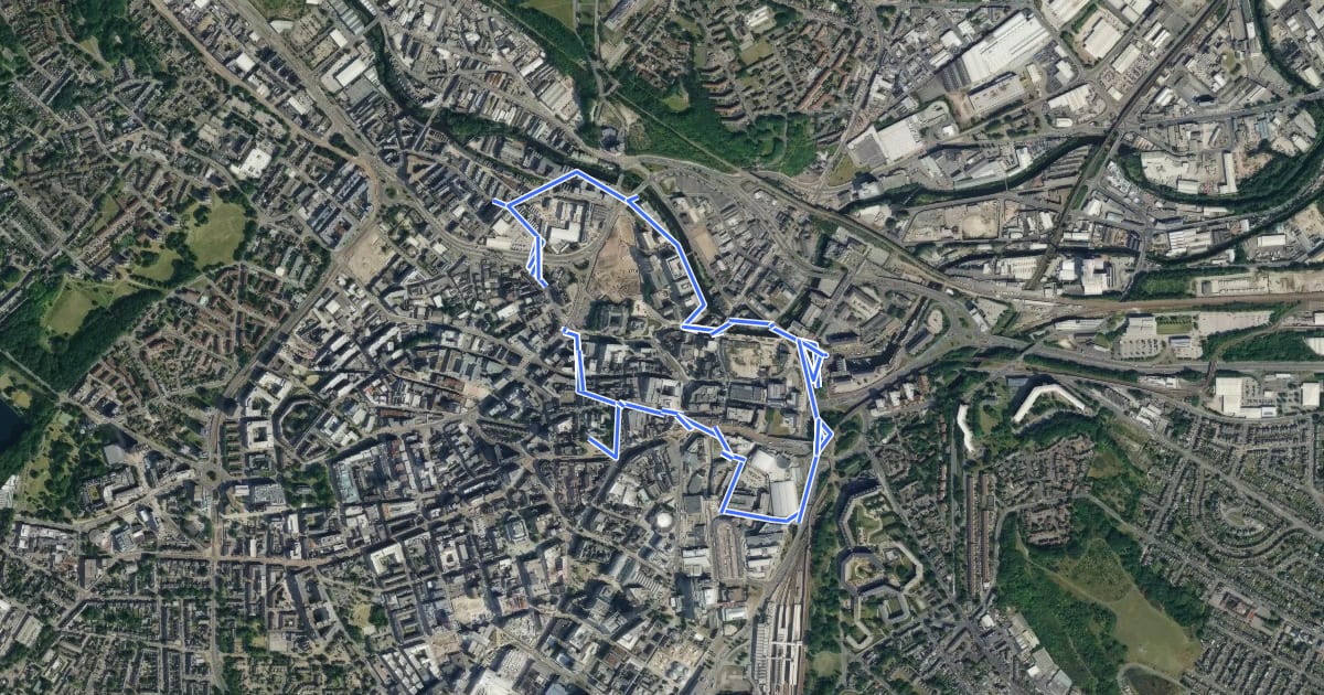 Маршрут Sheffield Town Walk на спутниковом снимке
