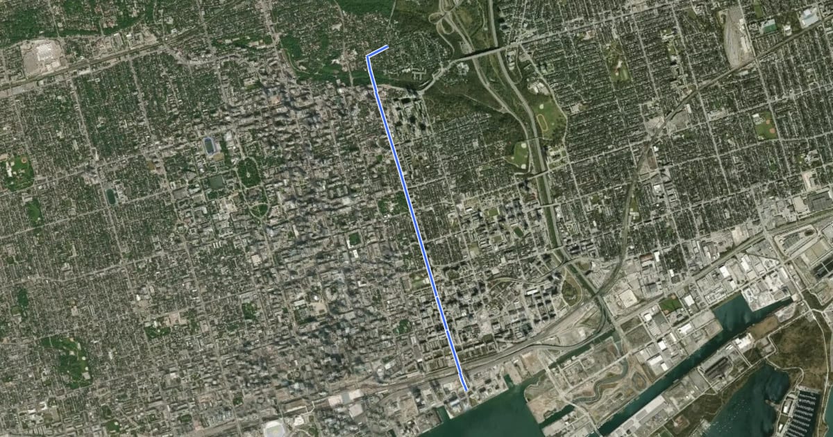 Маршрут Sherbourne Northbound на спутниковом снимке