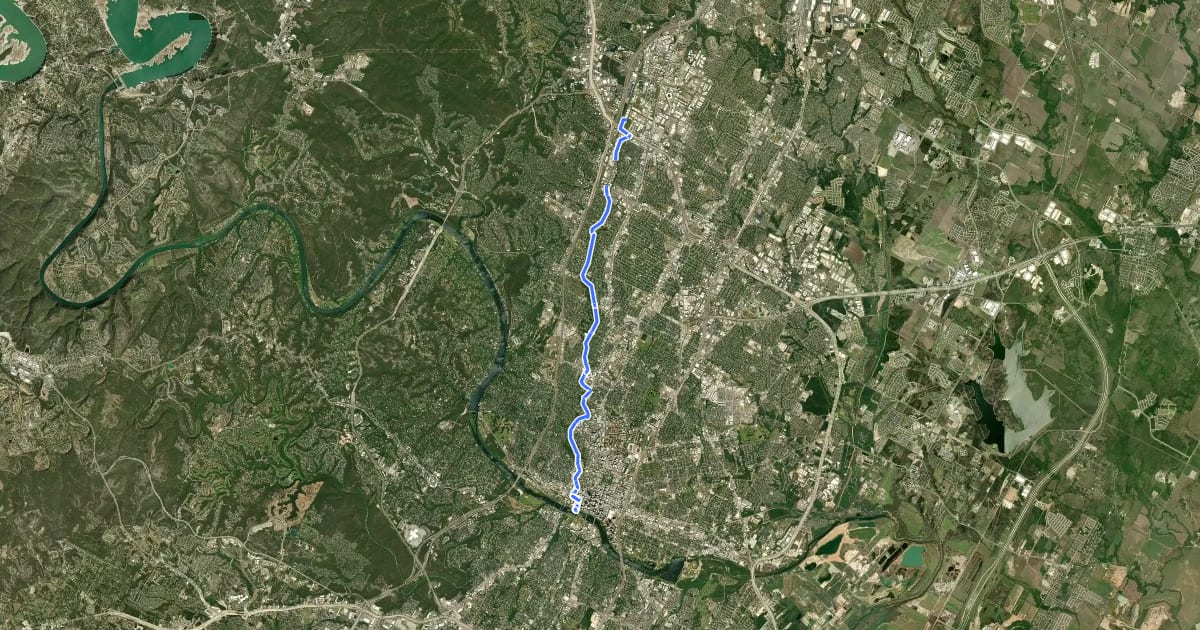 Маршрут Shoal Creek Urban Trail на спутниковом снимке
