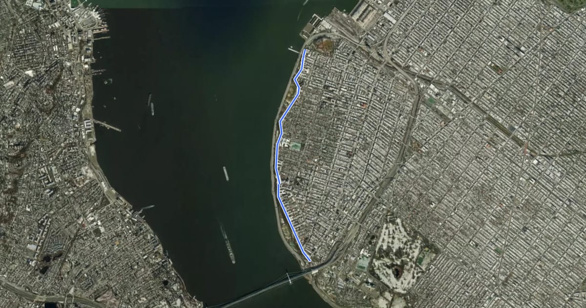 Маршрут Shore Road на спутниковом снимке
