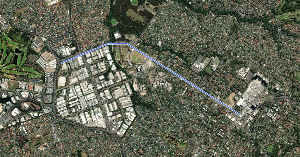 Маршрут Showground Road Shared Path на спутниковом снимке