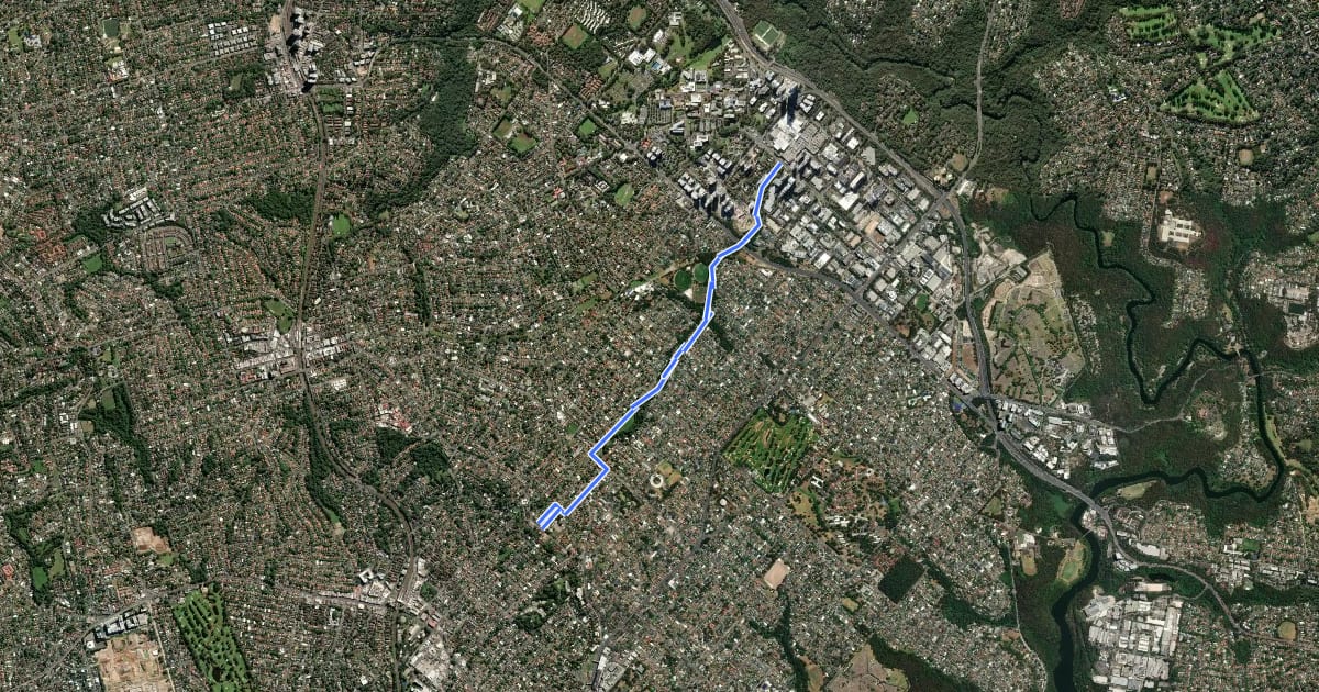 Маршрут Shrimptons Creek Shared Path на спутниковом снимке