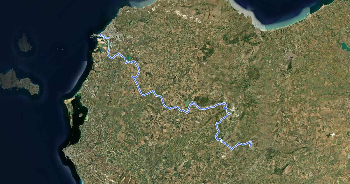Маршрут Sicily Divide, Tappa 1 на спутниковом снимке