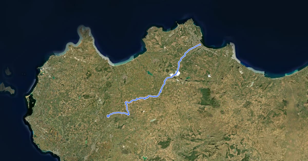 Маршрут Sicily Divide, Tappa 1 VAR на спутниковом снимке