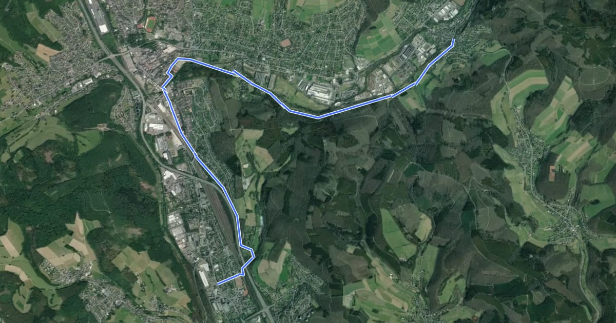 Маршрут Siegen (48) - (52) Kreuztal-Kredenbach на спутниковом снимке