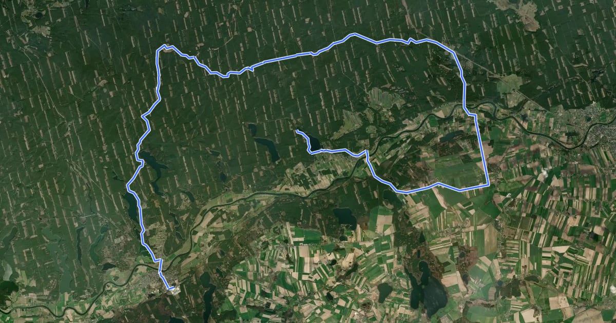 Маршрут Sieraków - Jezioro Radziszewskie на спутниковом снимке