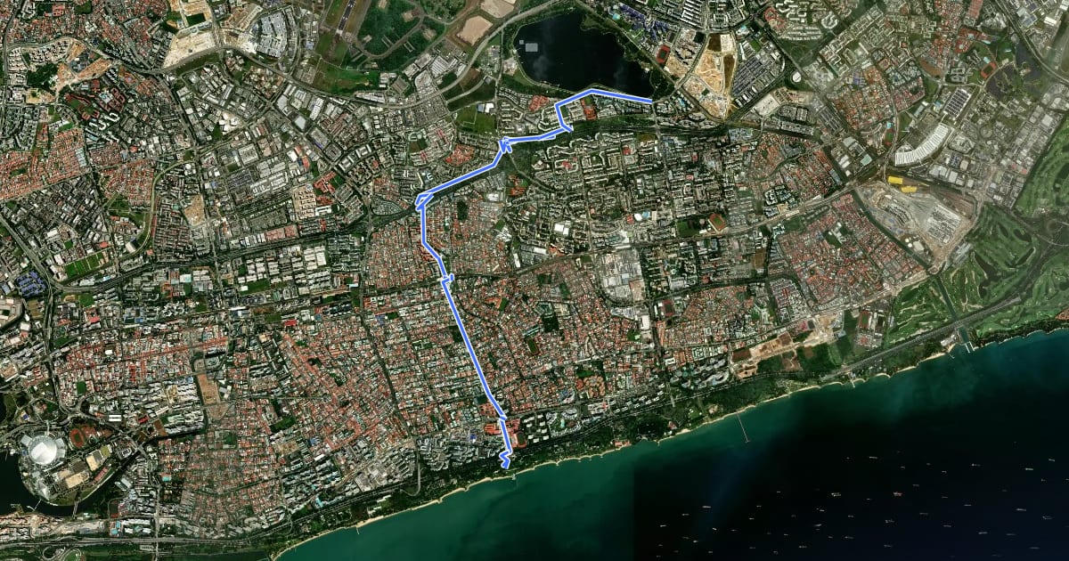 Маршрут Siglap Park Connector на спутниковом снимке