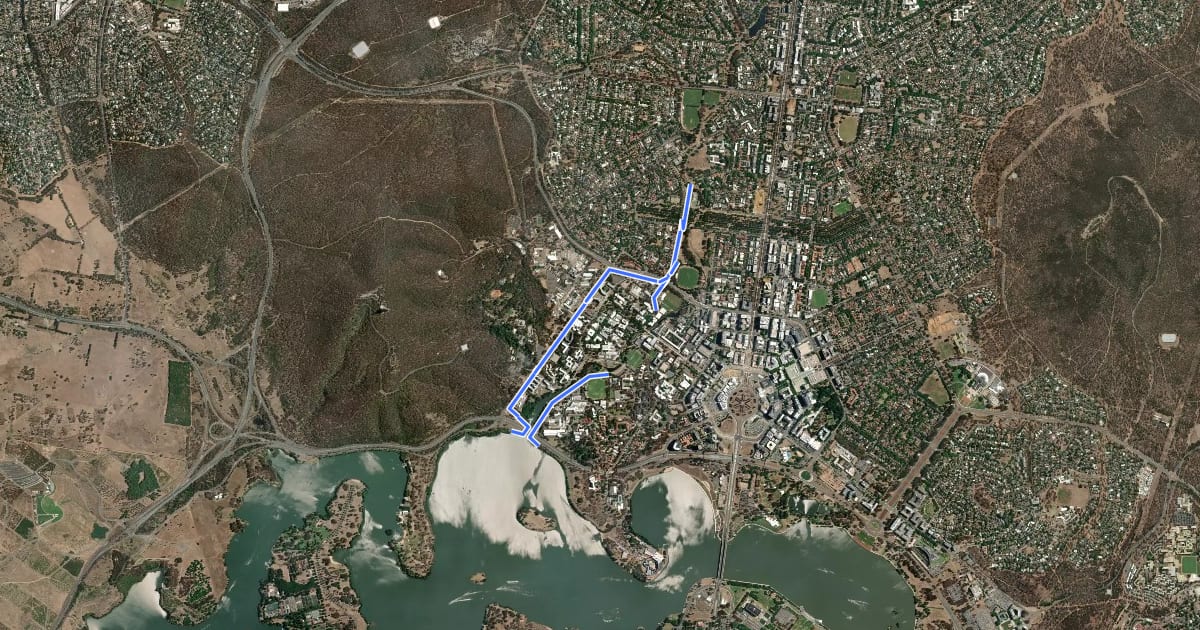 Маршрут Signed bicycle route to ANU на спутниковом снимке