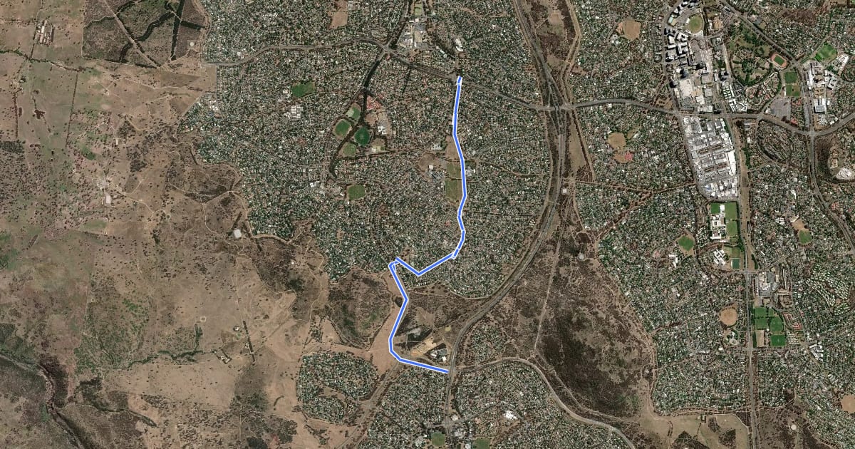 Маршрут Signposted route to Tuggeranong на спутниковом снимке