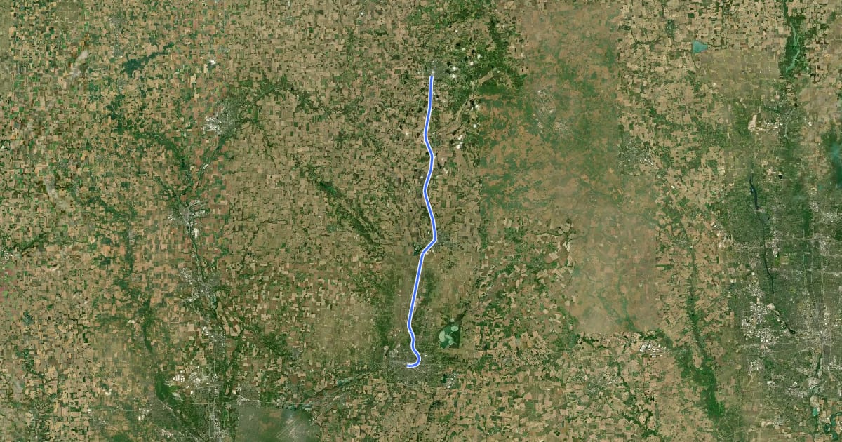 Маршрут Simon Kenton Trail на спутниковом снимке