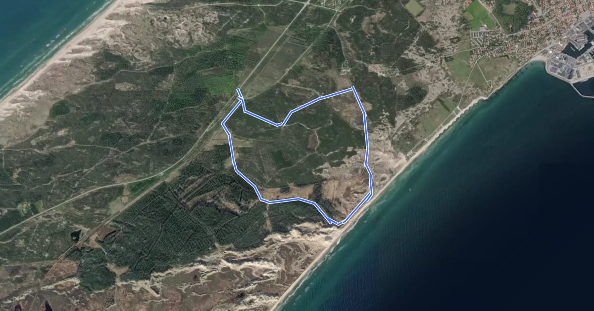Маршрут Skagen Klitplantage Gul rute на спутниковом снимке