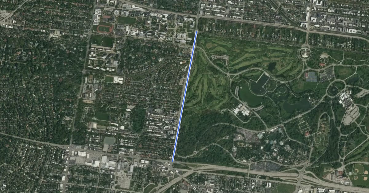 Маршрут Skinker Boulevard на спутниковом снимке