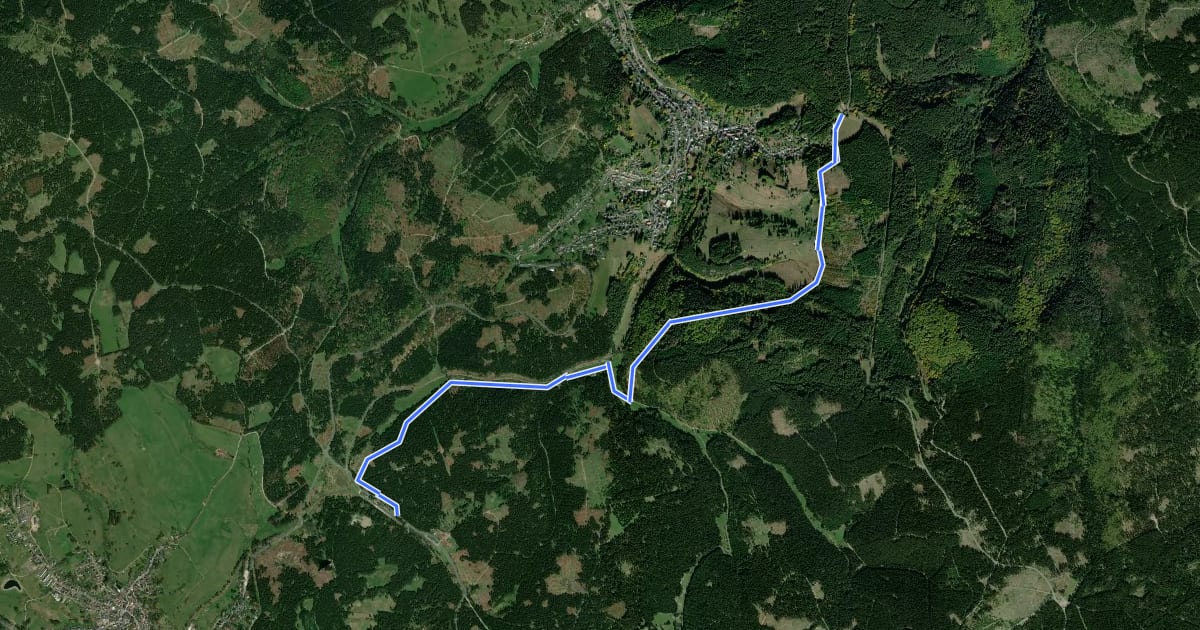 Маршрут Skiwanderweg -Stützerbach - Bahnhof Rennsteig - Thüringer Wald на спутниковом снимке
