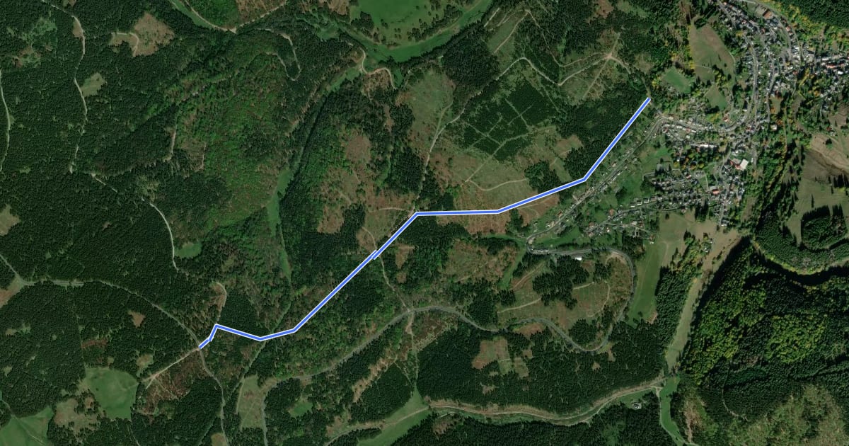 Маршрут Skiwanderweg zum Rennsteig на спутниковом снимке