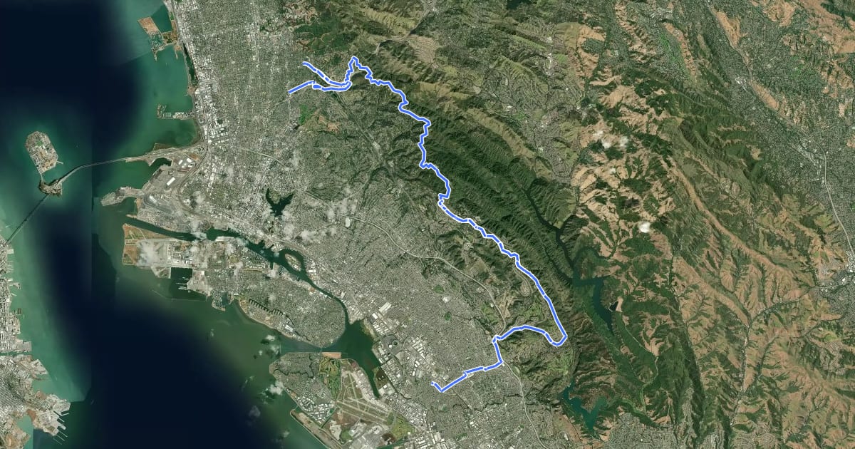 Маршрут Skyline Boulevard на спутниковом снимке