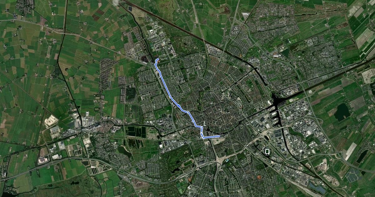 Маршрут Slimme fietsroute west на спутниковом снимке