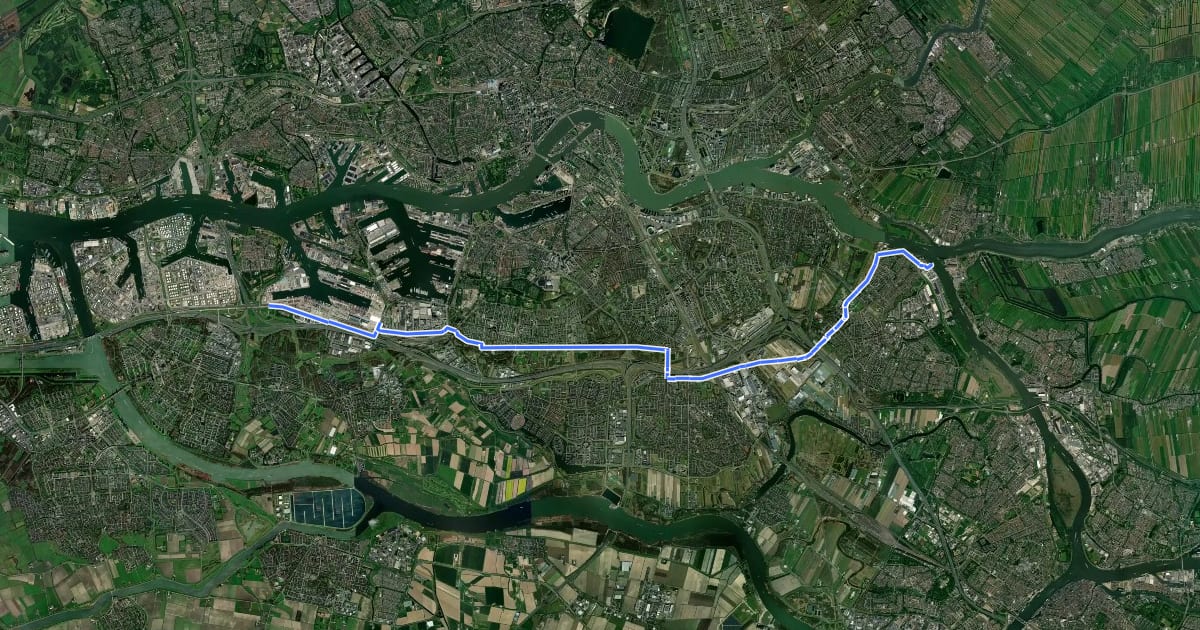 Маршрут Snelfietsroute F15 (noordelijke route) на спутниковом снимке