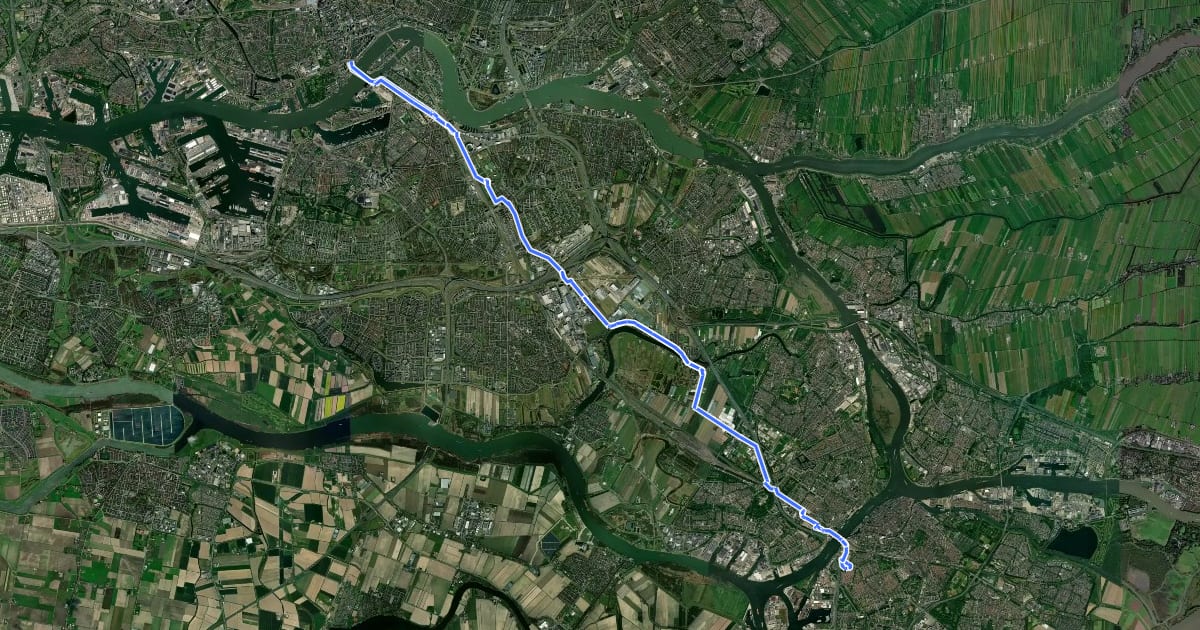 Маршрут Snelfietsroute Rotterdam - Dordrecht на спутниковом снимке