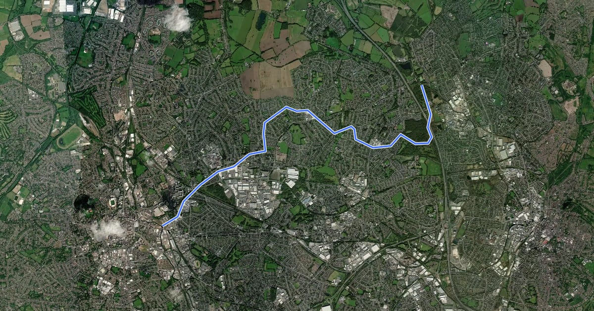 Маршрут Sneyd Junction to Horseley Fields Junction на спутниковом снимке