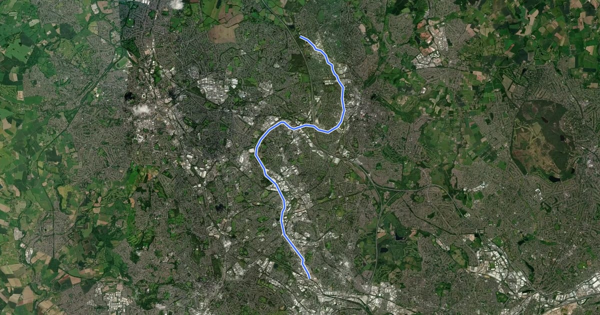 Маршрут Sneyd Junction to Pudding Green Junction на спутниковом снимке