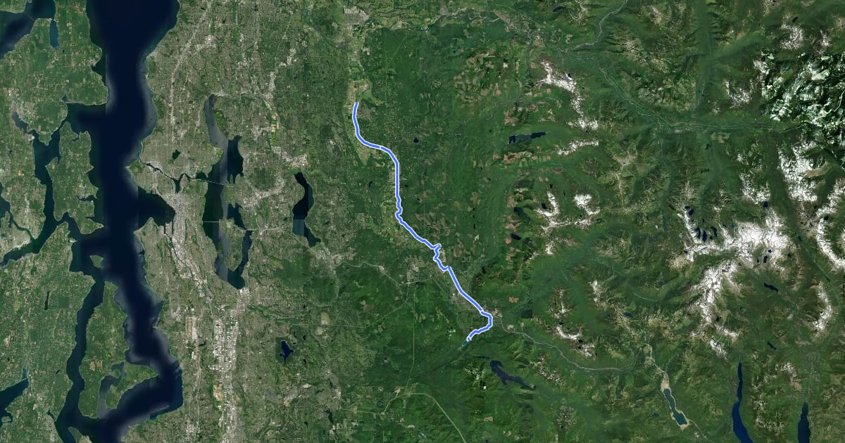 Маршрут Snoqualmie Valley Trail на спутниковом снимке