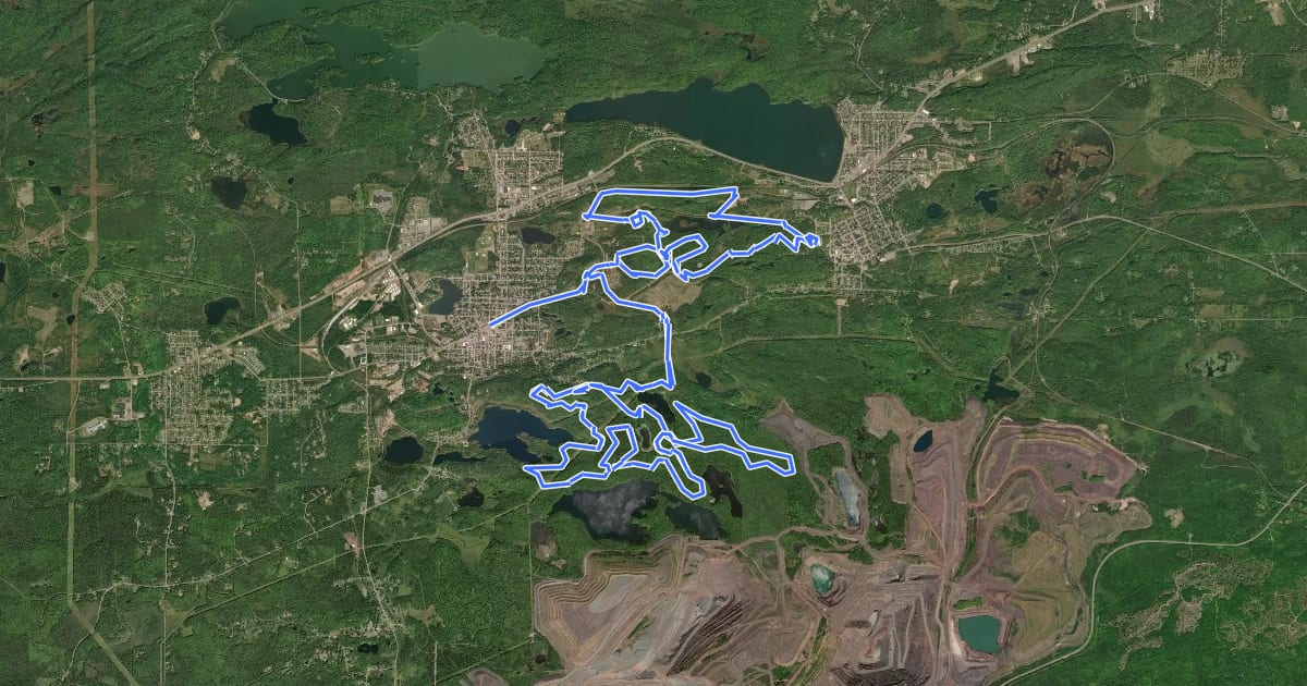 Маршрут Snow Bike Trail (SBT) на спутниковом снимке
