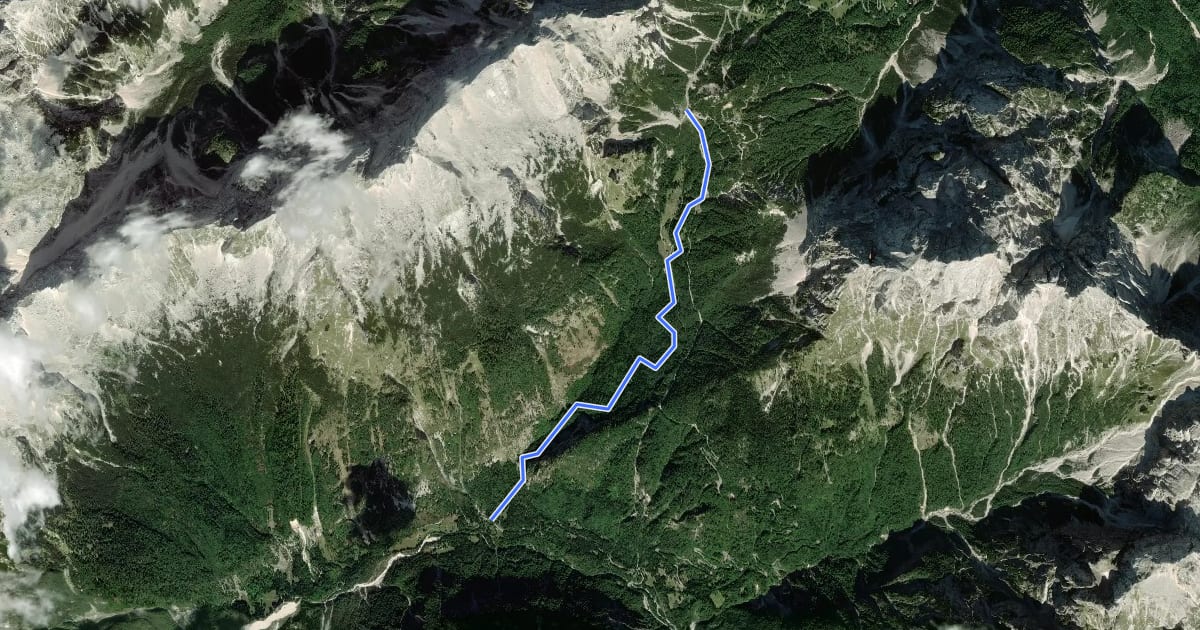 Маршрут Soča - Vršič на спутниковом снимке