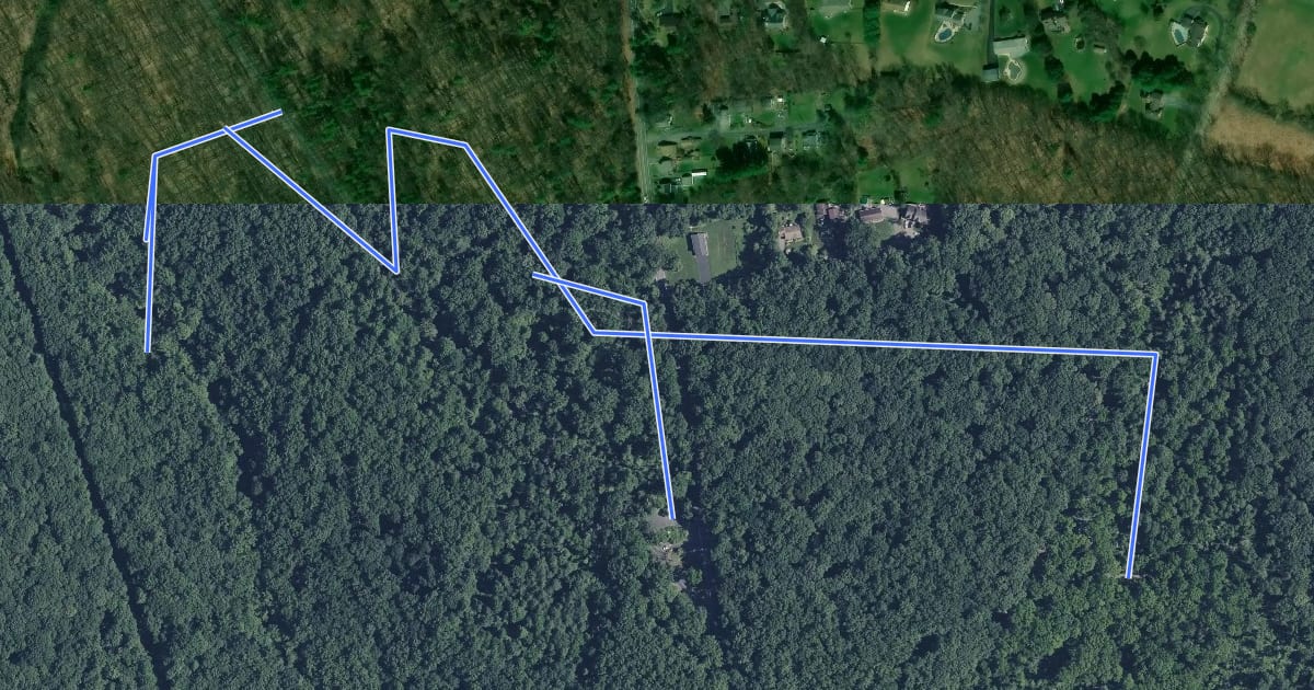 Маршрут Sober's Run Connector Trail (yellow/green blazed) на спутниковом снимке