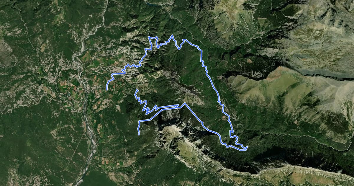 Маршрут Sobrarbe. BTT. Ruta 10.1 Variante Subida a La Collada (1.548 m.) y cam ino viejo de La Collada a la pista de Los Pozos (dirección On cins) на спутниковом снимке