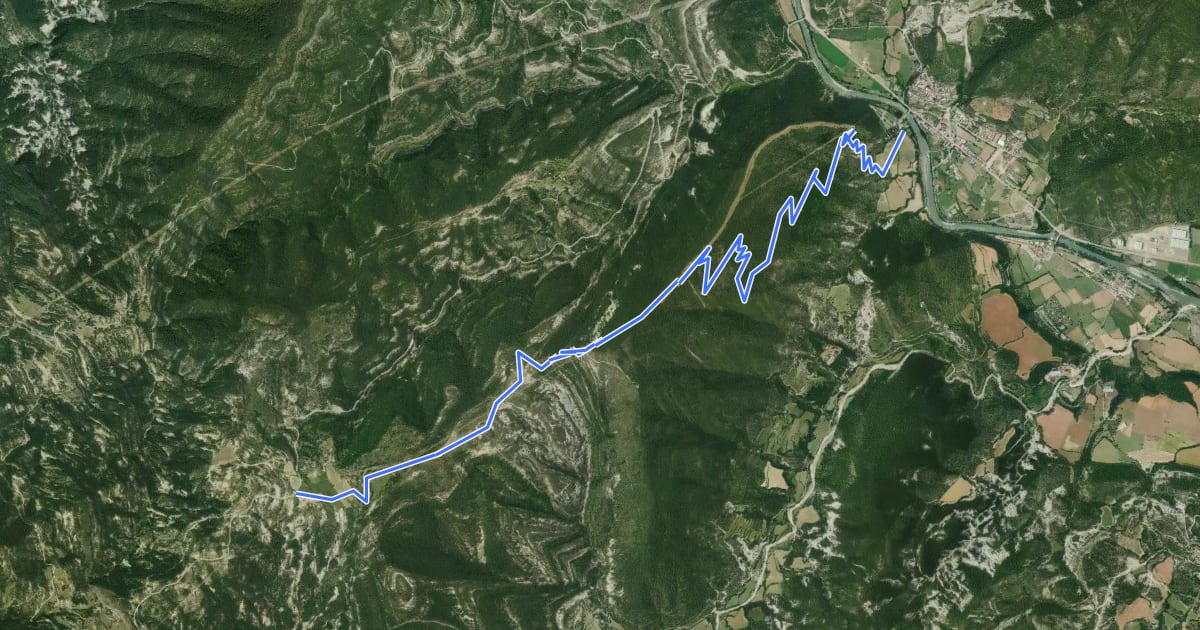 Маршрут Sobrarbe. BTT. Ruta 2.1 Variante Pista de los Rojos. Campodarve – Boltaña на спутниковом снимке